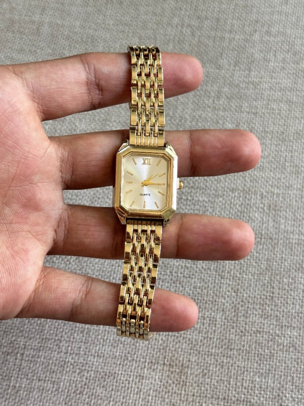 Old Money Gold Roman Numeral Rectangle Link Watch Minimal Preppy Classic OS